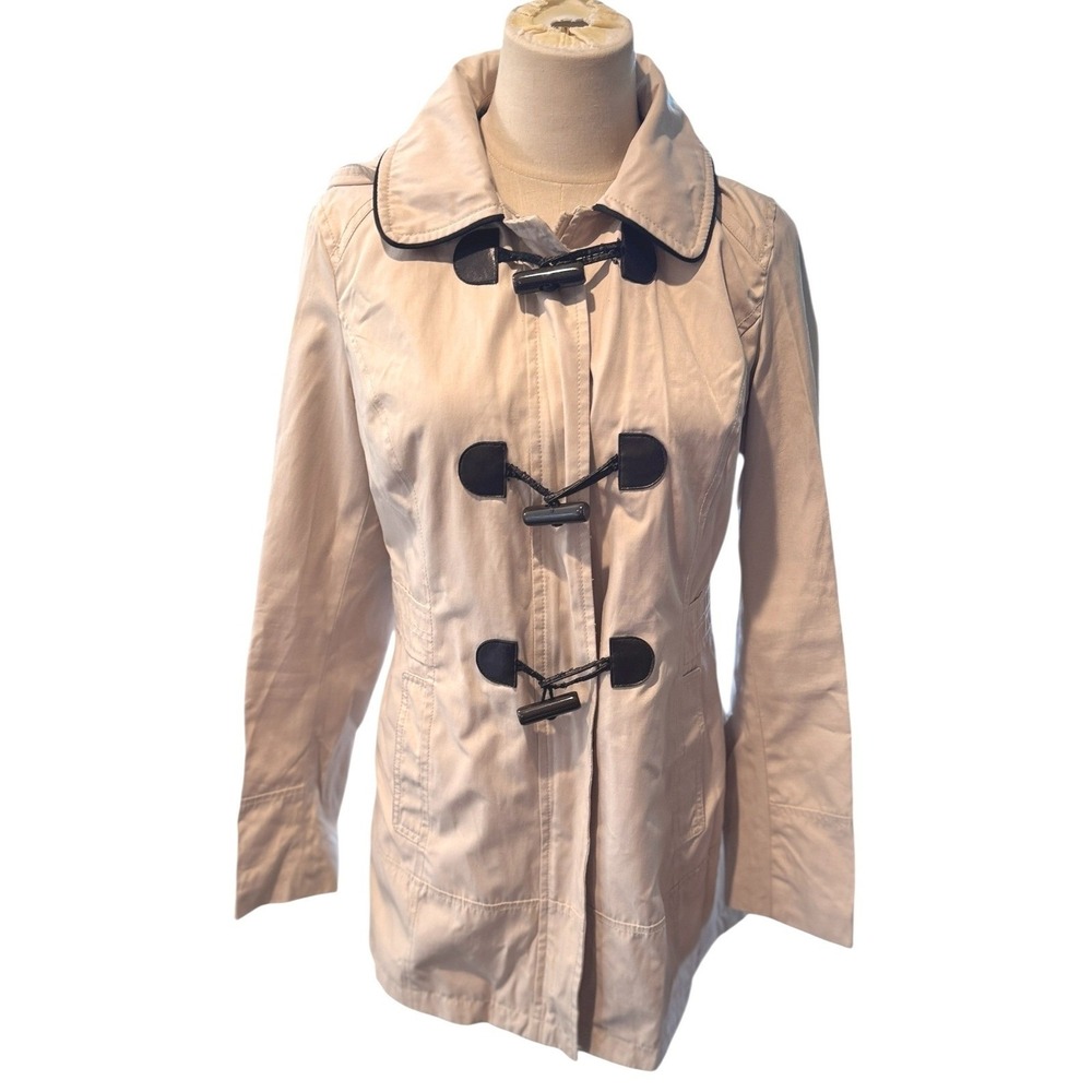 Laundry by Design Womens Beige Hooded Toggle Trench Coat Jacket Tan Size M Bone